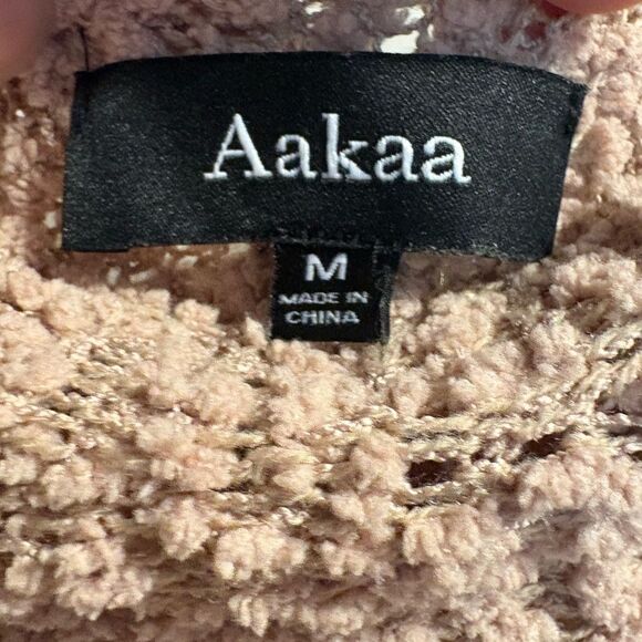 Aakaa Sweater Womens Medium Black Cream Tan Striped Popcorn Polyester Soft Comfy - Picture 2 of 4